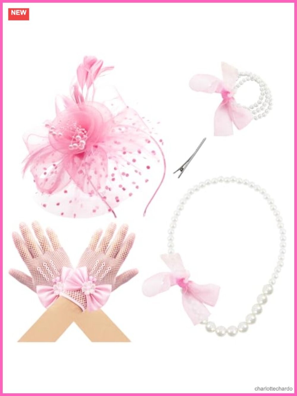 Fascinators Hat Set Feather Mesh Veil Headband Bow Gloves Pearl Jewelry 1920s